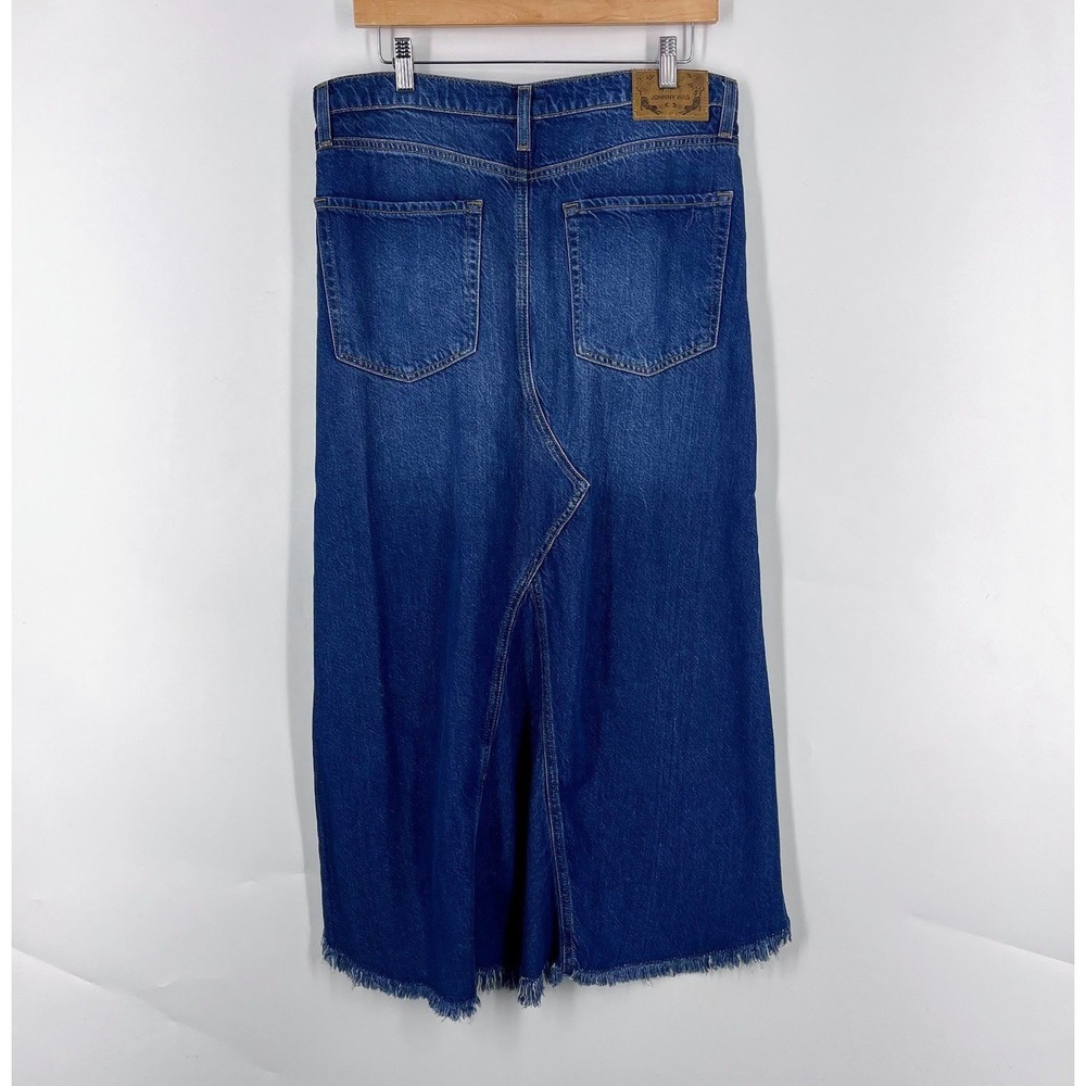Johnny Was Vienna Maxi Skirt Blue Denim Raw Hem Back Slit Size 30 Womens - Picture 2 of 14